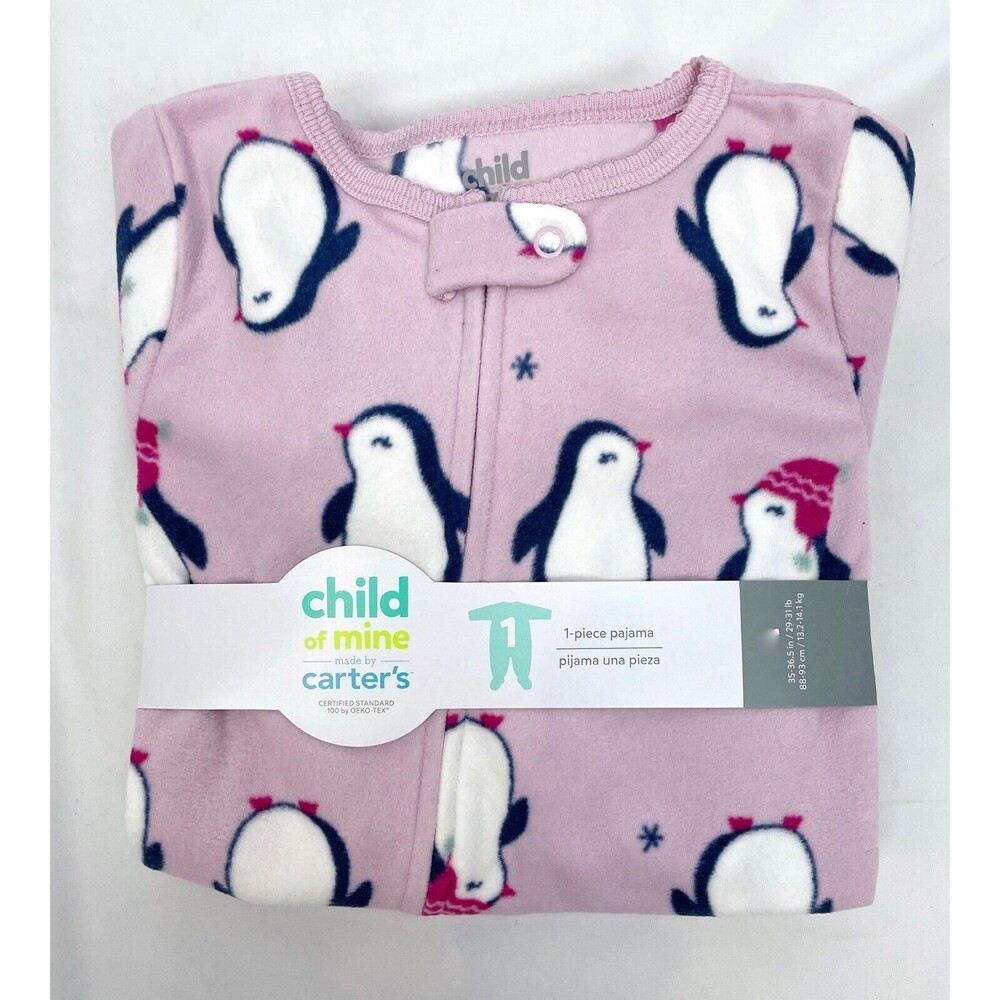 Carter’s Child of Mine Pink Penguin Fleece 1 piece‎ PJ 2T Carters Baby